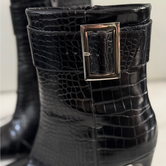 ASOS Black Croc-Patterned Ankle Boots with Buckle - Picture 7 of 7
